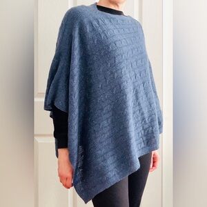 100% Cashmere Claudia Nichole Cable Knit Poncho Dress Topper Heathered Blue